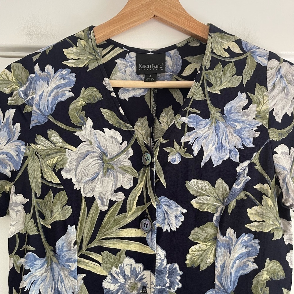Vintage Karen Kane Floral Button Front Mini Dress - 6 - Picture 5 of 7